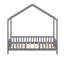 Lit de maison avec auvent, structure en bois, balustrades haute sécurité et toit incliné, conception de lit de plancher à profil bas-1033366286