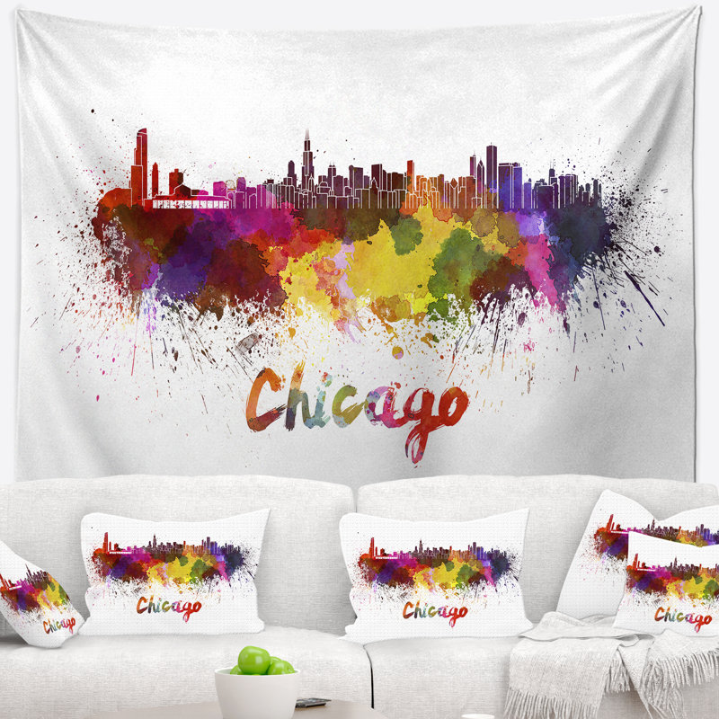 Tapisserie de chicago skyline Cityscape, H 32 po x l 39 po