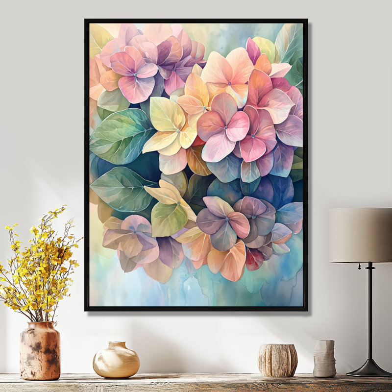 «Abstract Hydrangea Summer Reflection I - Hydrangea», art mural encadré, Noir, Reproduction avec cadre flottant