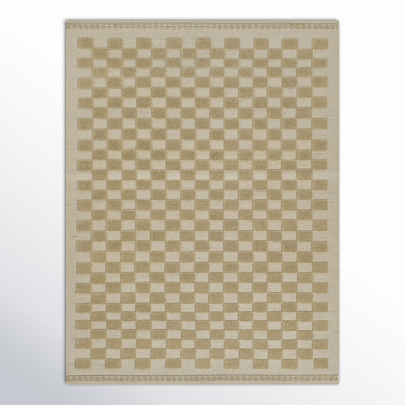Azle Beige Tan Hand-Woven Checkered Wool Rug, Rectangle 9' x 12'