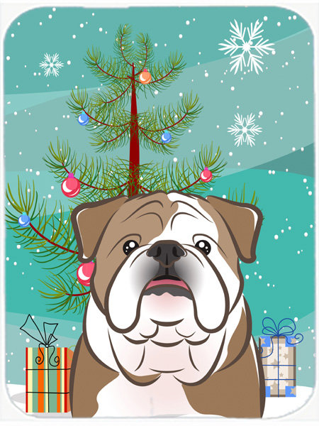Caroline's Treasures Under the Christmas Tree and English Bulldog Glass Cutting Board, Brown/White