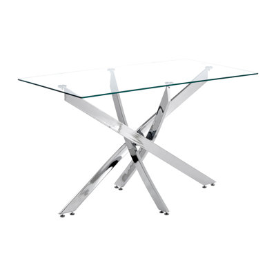 Beveard Glass Top Metal Base Dining Table