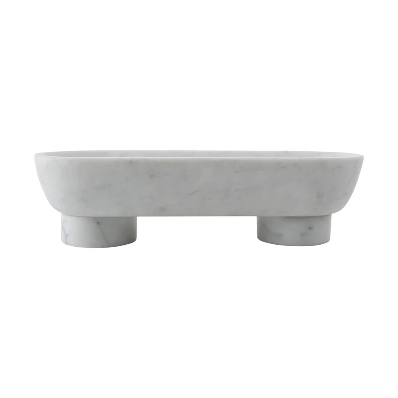 Brayden Studio® 14 po Large assiette ovale en marbre blanc naturel avec support Laguna