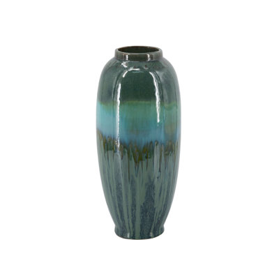 D7x16 "Vase décoratif en céramique avec glacis réactif bleu et vert