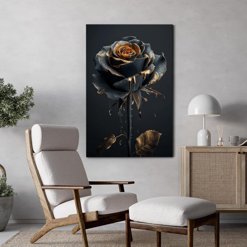 " Istic Black Rose With Golden Highlights Exquisite " on Canvas, H 48 po x l 32 po