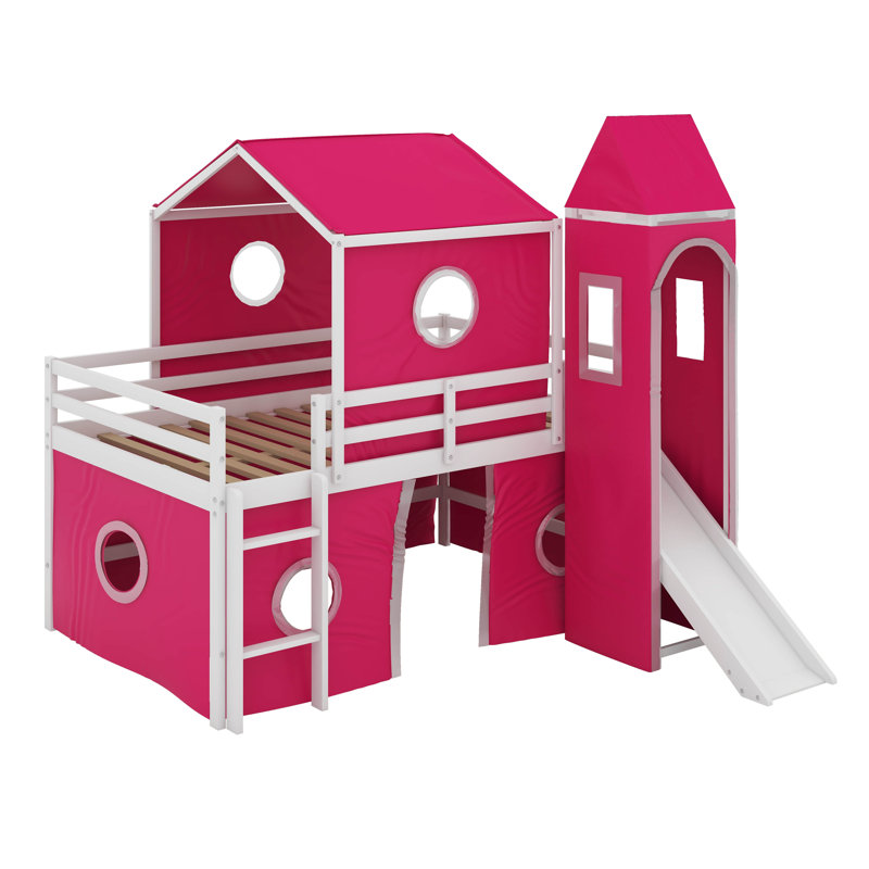 Lit mezzanine simple avec glissade et tour, Rose