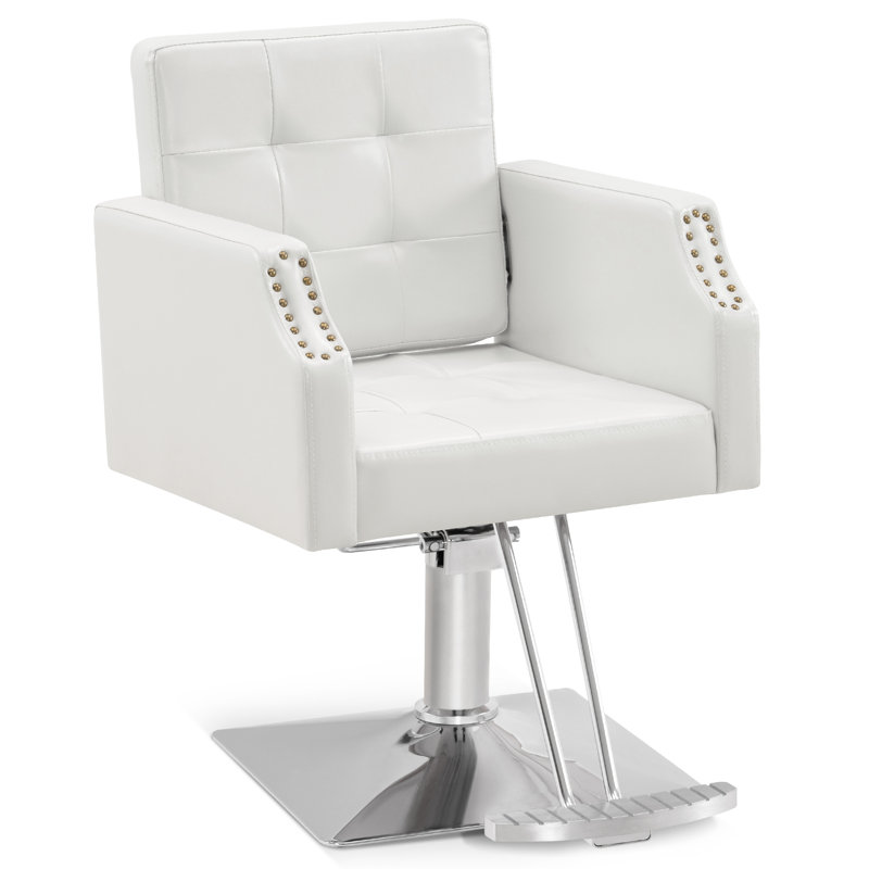 Fauteuil de coiffeuse à pompe hydraulique pour coiffeur, coiffeuse avec garniture cloutée, Blanc