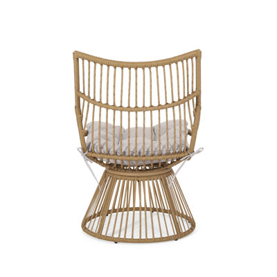 Chaise d'extérieur à haut dossier Elaine en brun clair avec rotin PE et tissu imperméable