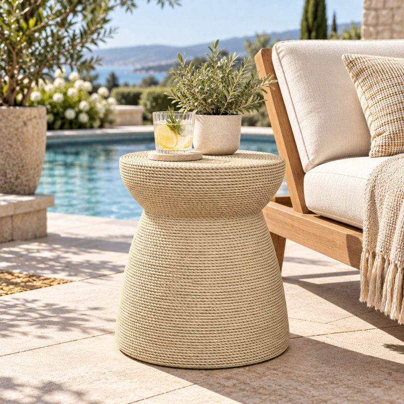 Concrete Outdoor Side Table , 14.76 " W 14.76 " D
