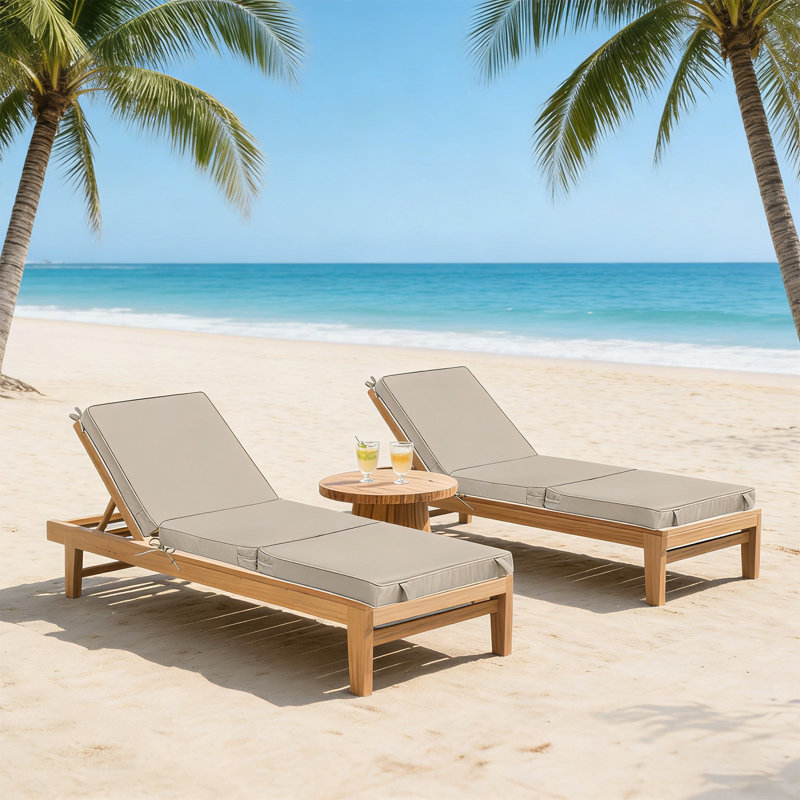72" X 23.6" Outdoor Chaise Lounge Cushion Set Of 2, Tri-Fold Replacement Cushions For Patio Furniture, White