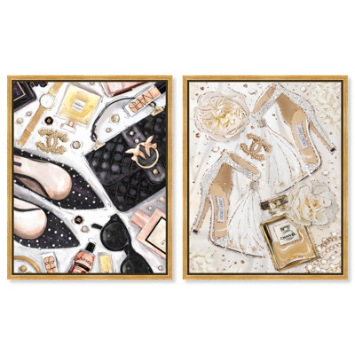 Ensemble de 2 décorations murales Golden Glam Luxe par Art Remedy, cadre doré, 24 x 30