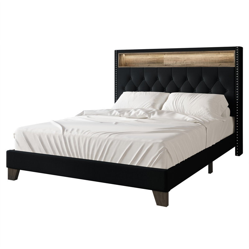 Fording Upholstered Bookcase Storage Bed, Charcoal Gray, Queen