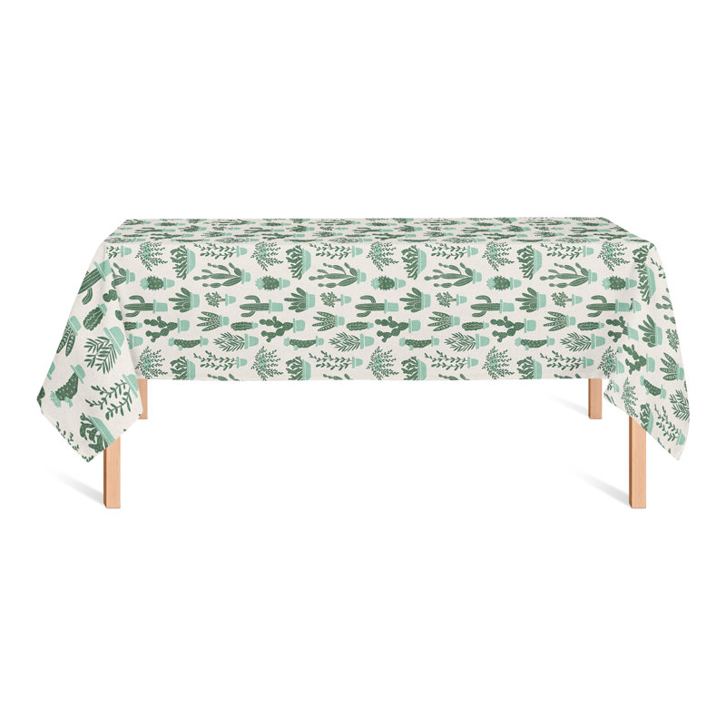 Rectangular Floral Polyester Tablecloth, Green