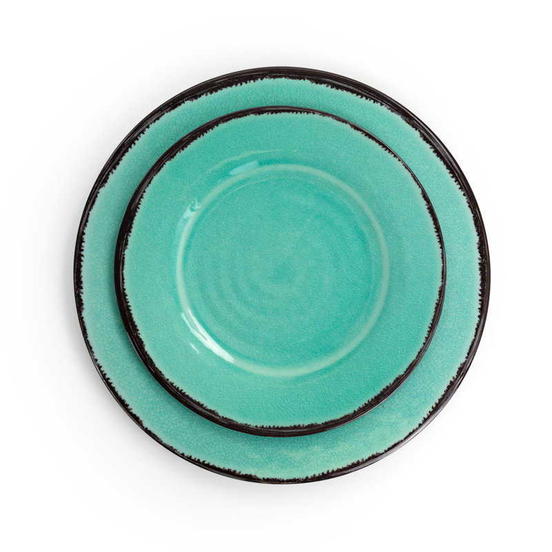 Turquoise Crackle Melamine 12-Piece Outdoor Dinnerware Set