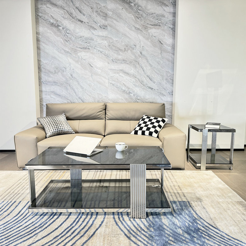 Clate Glass Top Coffee Table, Black, Silver