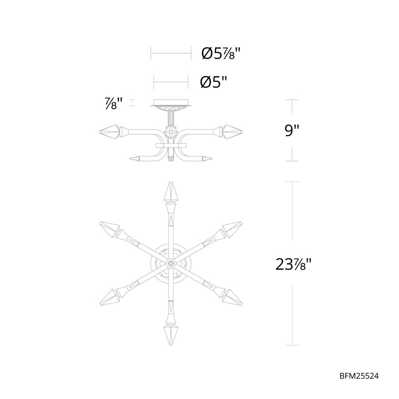 Plumeria 6 - Light LED Semi Flush Mount, 3.3 W, Aged Brass