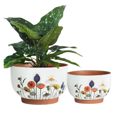 French Country Ceramic Plant Pots Set Of 2 (8 And 6 Inch)