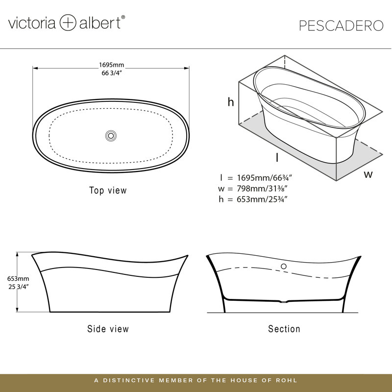 Pescadero 66.75" Freestanding Bathtub with Overflow on Right Side, Standard White