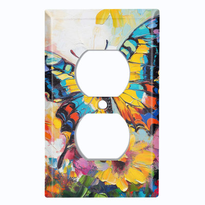 Couvercle de plaque d'interrupteur en métal; Rectangle double US standard - Art papillon coloré
