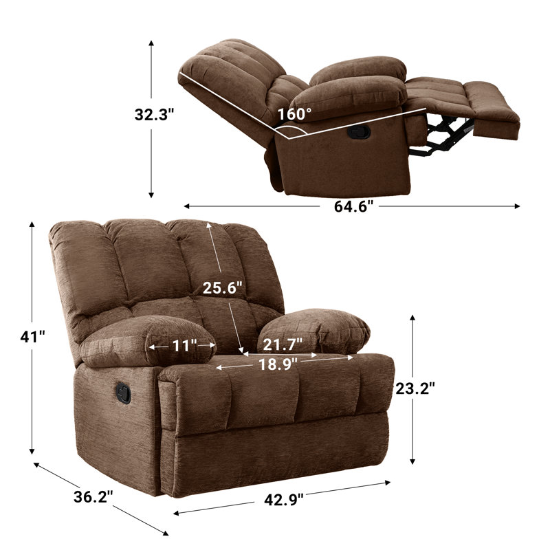 Batholo 42.9" Wide Modern Manual Glider Upholstered Recliner, Brown Polyester