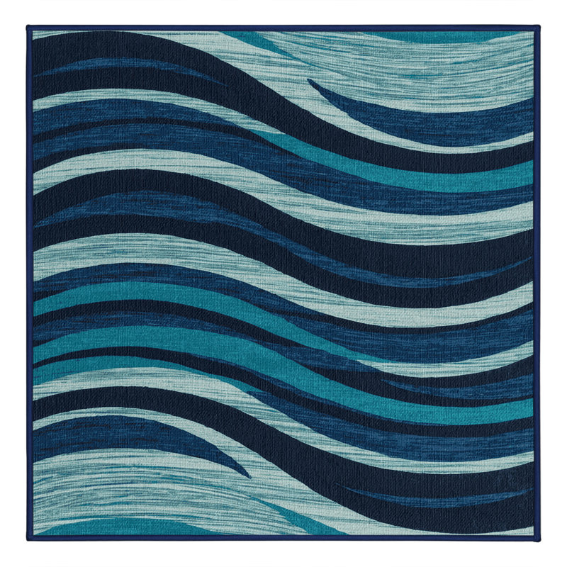  Washable Ocean Blues Hawaiian Area Rug, Carré 4 pi