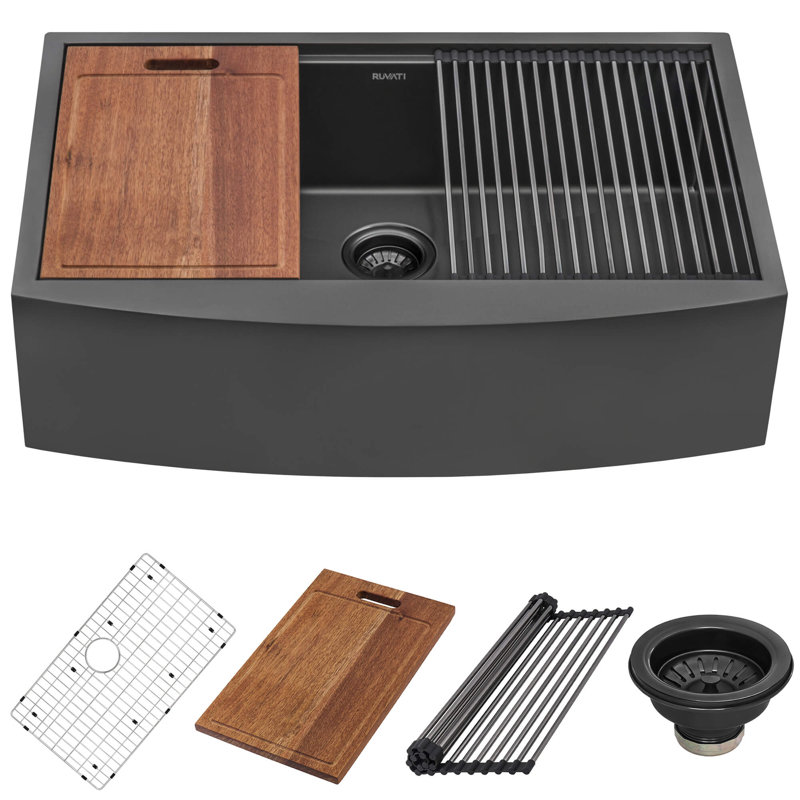 33" L x 22" W Farmhouse Kitchen Sink with Accessories, Gunmetal Matte Black