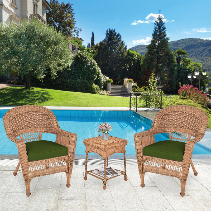 Byxbee 3 Piece Seating Group with Cushions, Honey, Hunter Green