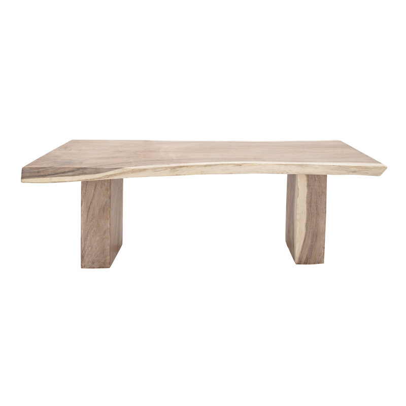 Light Brown Reclaimed Wood Live Edge Dining Table with Block Base