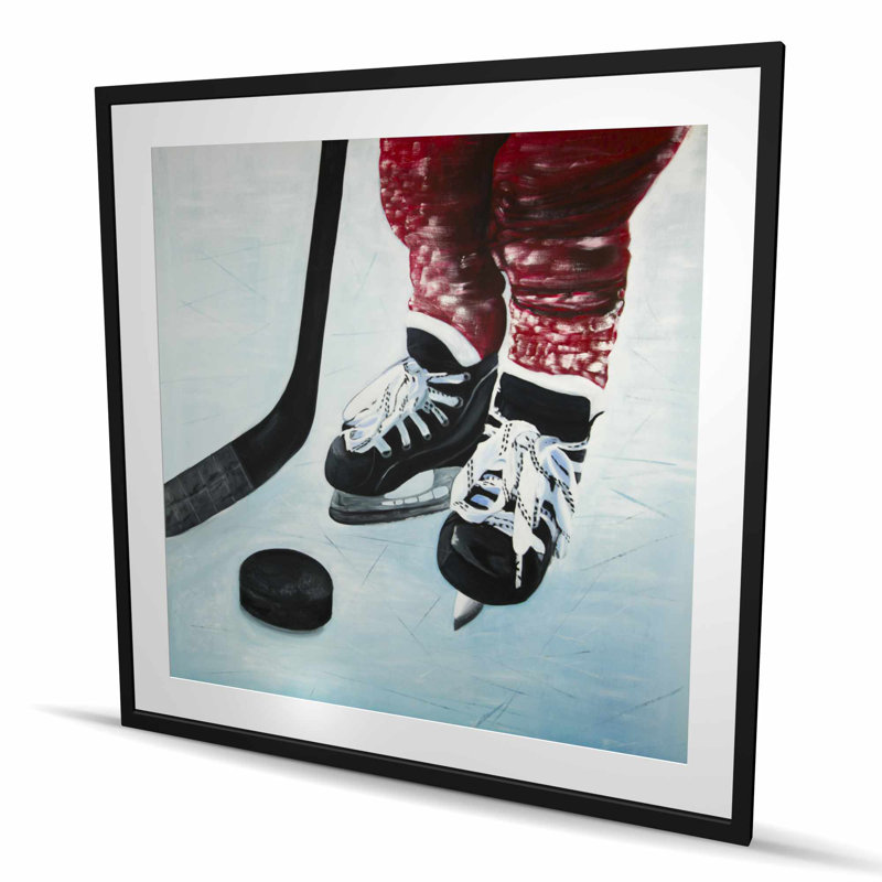 Jeune joueur de hockey - décor imprimé mat bleu encadré neige, H 48 po x l 48 po, Noir