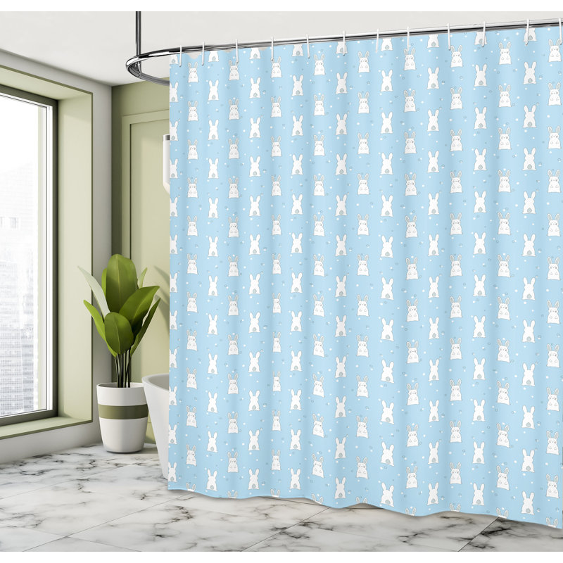 East Urban Home Easter Bunny Shower Curtain Bunny Cartoon, 70"H x 69"W