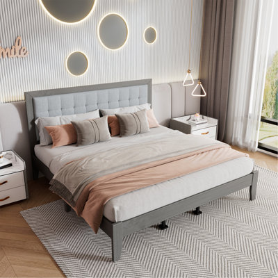 Solid Wood Platform Upholstered Headboard King Bed