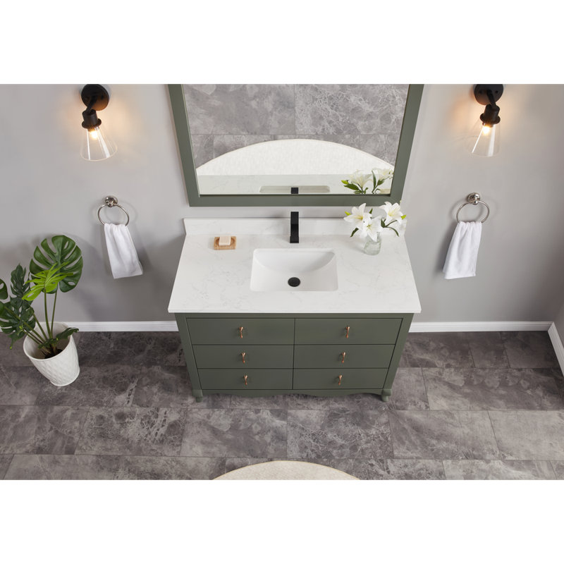 48" Cadet Finish Solid Wood Sink Vanity  With 1' Artificial Stone Top, Pewter Green