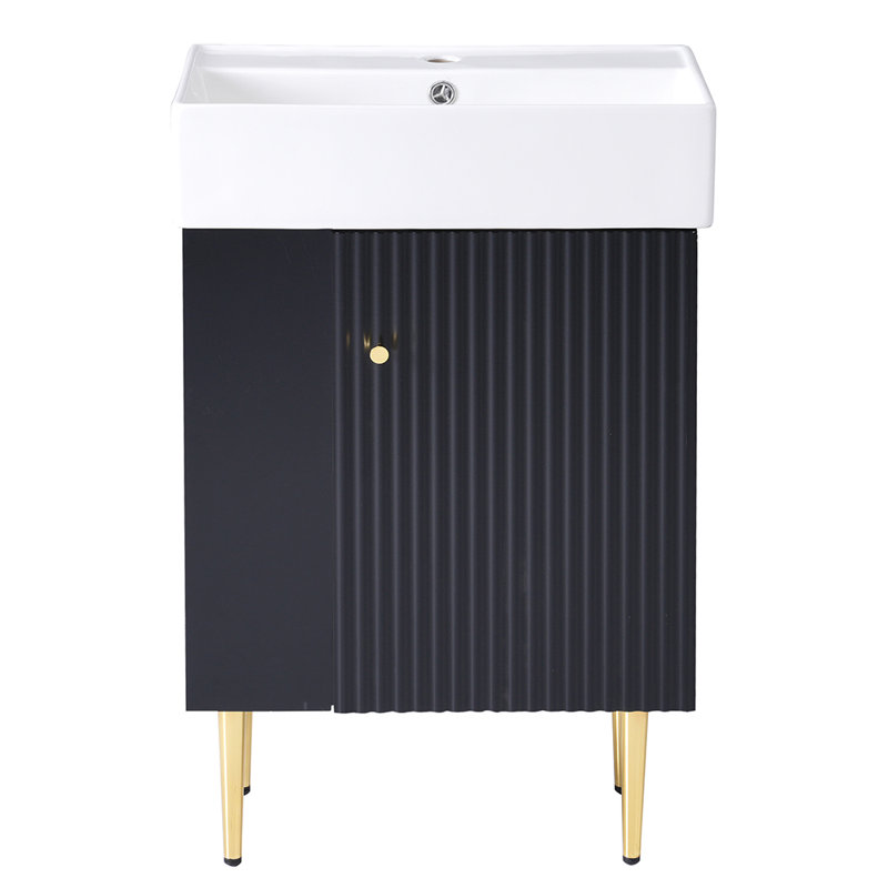 Bathroom vanity Single Ceramic Sink with Left side storage