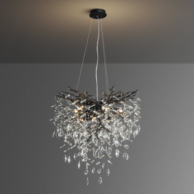 Modern 8-Light Chrome Crystal Chandelier With Tree Branch Design