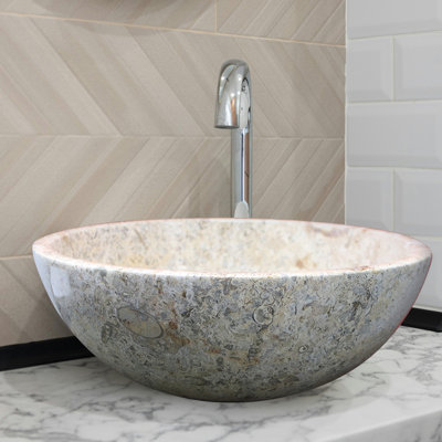 Lavabo de salle de bain rond en onyx fait à la main, 16 po, vasque ronde