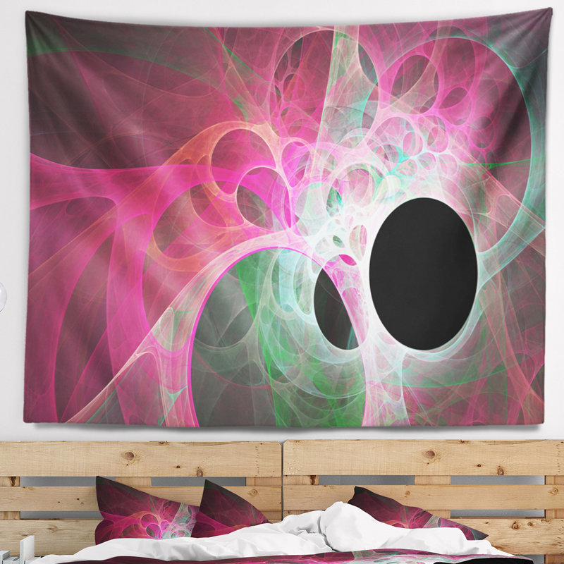 Tapisserie abstraite avec ailes d'ange fractales roses, H 78 po x l 92 po