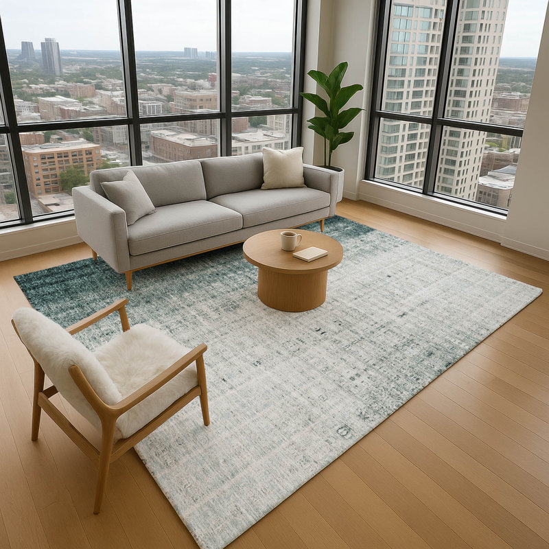 Premium Machine Washable Mayfield AMF2240 Striped Rug, Teal, 5' x 7'6"
