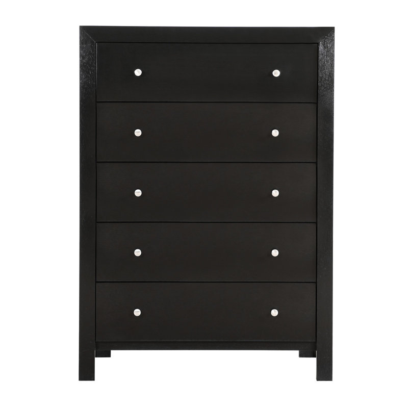 Commode de chambre à coucher en noir - Placage de bois massif, tiroirs à queue d'aronde et glissières de guide de meubles en métal stables, cadre