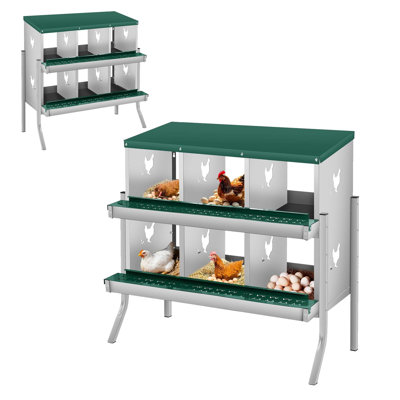 6-Compartment Metal Chicken Laying Nest – Easy-Clean Rolling Nest with Egg Tray, Sturdy Wall Bracket, Easy Assembly for Chicken Coop & Poultry Keeping