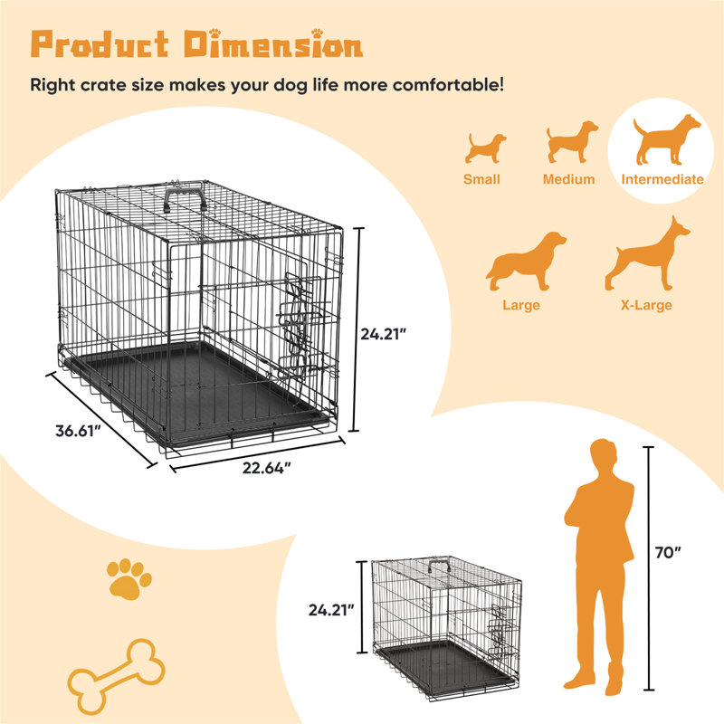 Cage pour chien avec panneau de séparation, H 24,2 po x l 22,6 po x P 36,6 po