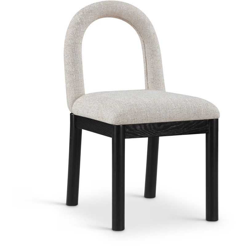 Chaise Macleod, Tissu beige texturé en lin, Noir, noir, noir, noir