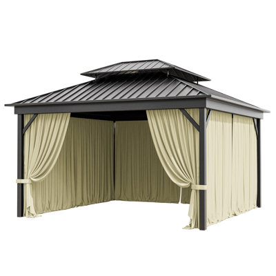 12X12 Ft. Outdoor Gazebo Curtains 4-Panels Polyester Side Wall For Gazebo, Only Curtains