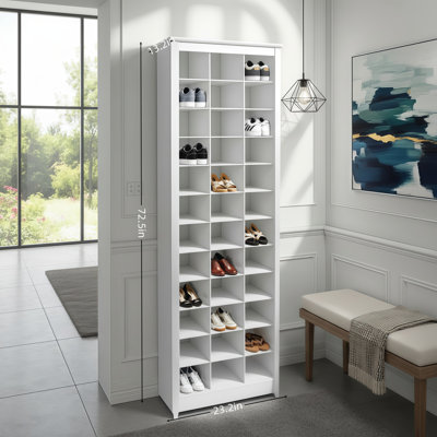 White Tall Entryway Storage Cabinet (Shoe Cabinet), 36 Shoe Compartments