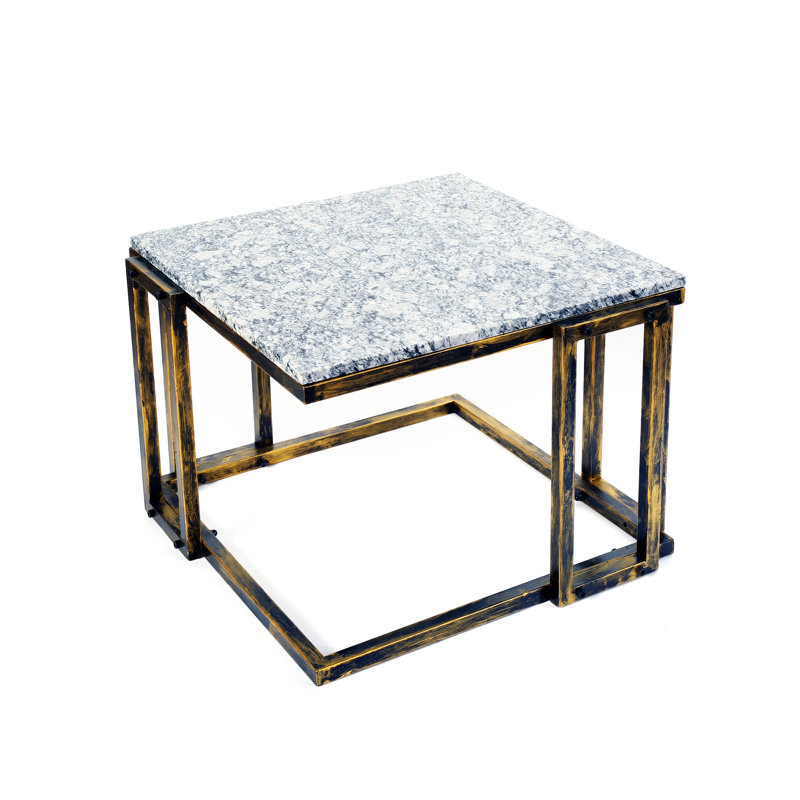 14.5" Granite Marble Black / Gold Plant Stand