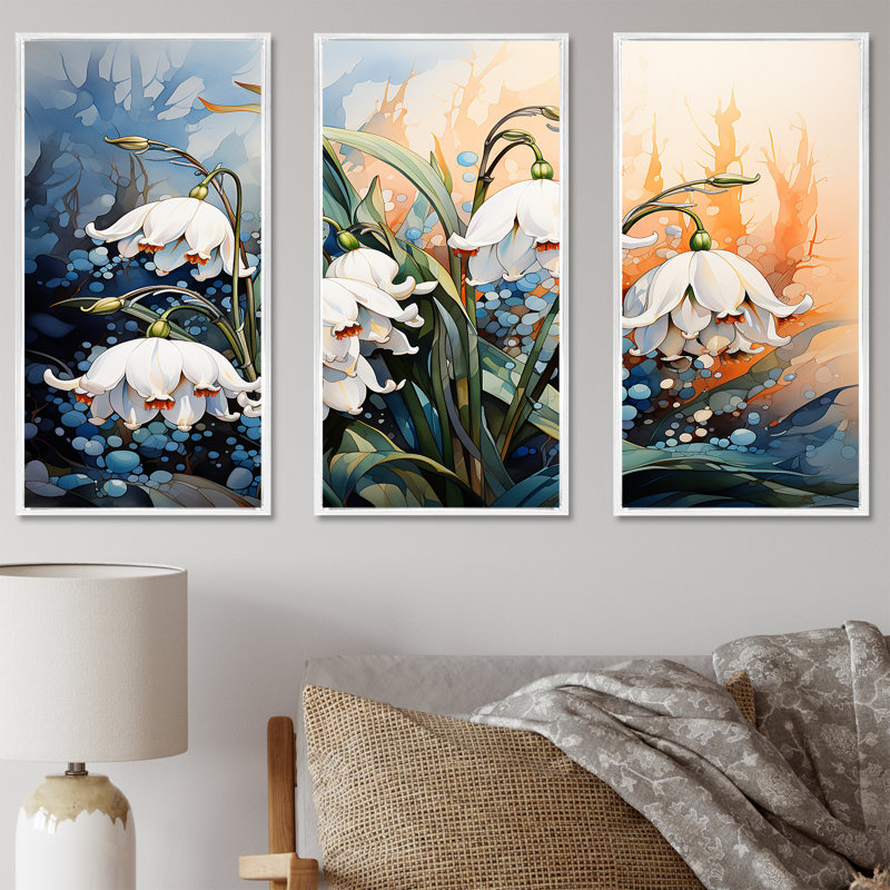 «Snowdrops Charm In Winter - Snowdrops», ensemble d'art sur toile, Cadre flottant blanc, H 32 po x l 48 po x P 1 po