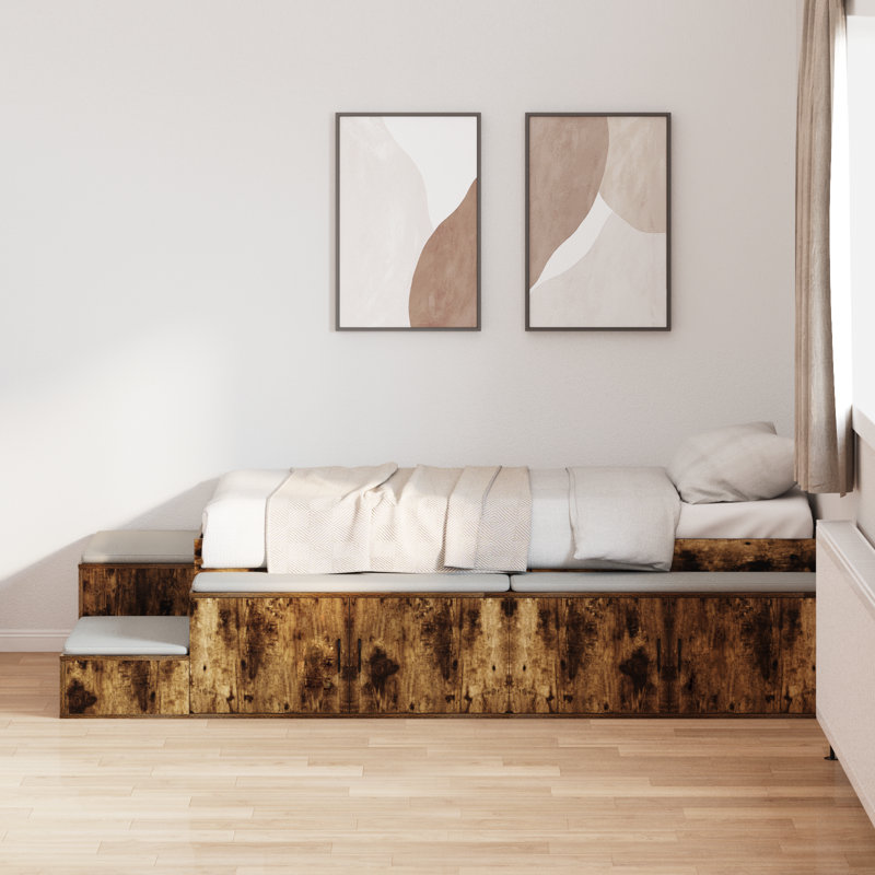 Storage Bed Frame, Single (3'), Smoked Oak