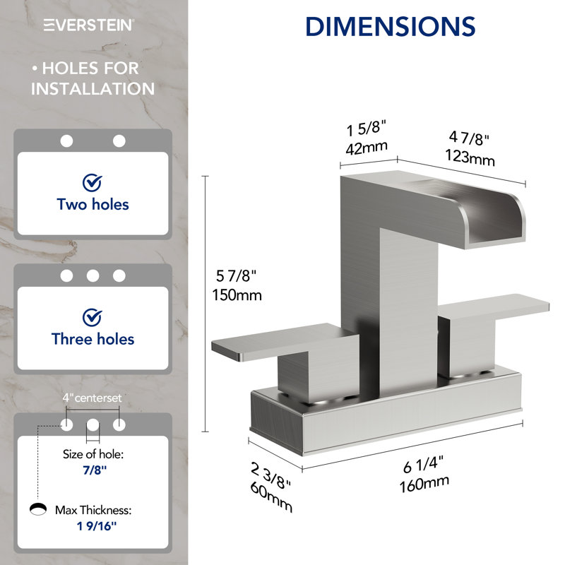 Centerset Bathroom Faucet 2-Handle, 4 Inch Bathroom Sink Faucet with Drain Assembly, Brushed Nickel