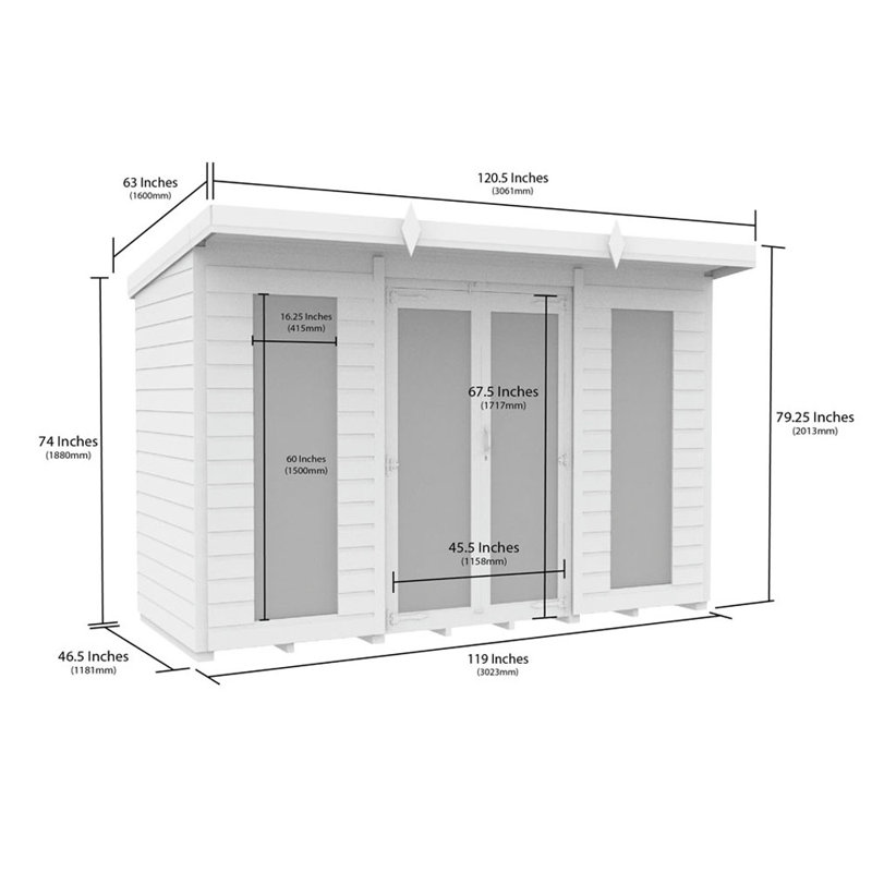 10ft x 4ft Pent Summer House (Full Height Window)