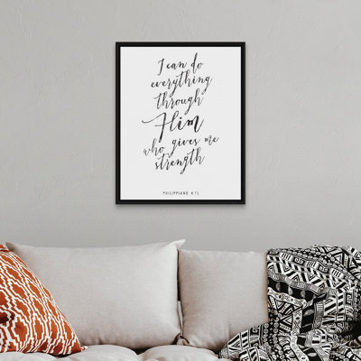 «Hand lettreed Bible Verse - Philippians 4: 13», reproduction d'art textuel sur toile
