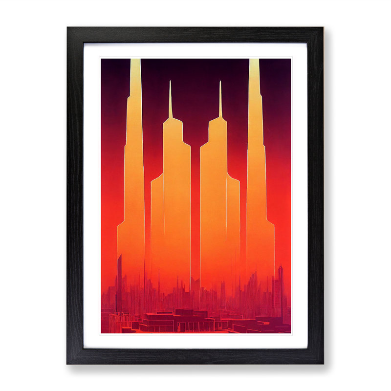 City Skyline Deco No.4 - Single Picture Frame Print, 64cm H x 46cm W x 2cm D, Black